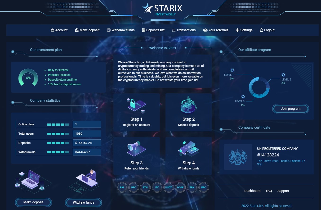 Starix.biz - Высокодоходный хайп проект